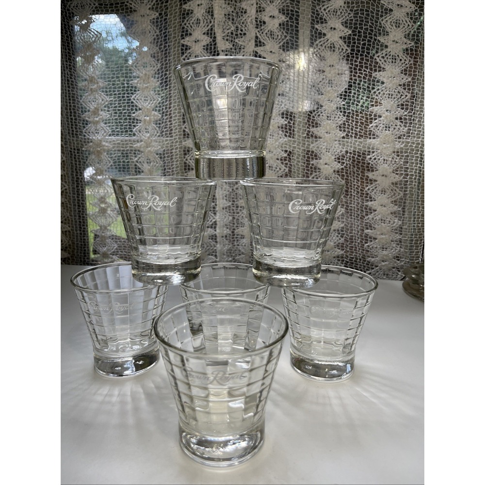 Crown Royal Optic Block Retro Whiskey Low Ball Glass Tumbler Set of‎ 7